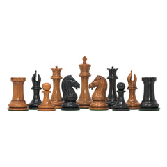 Chariot of Selene Series 4.4" Luxury Staunton Chessmen in Distressed Boxwood and  Ebony Wood