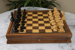 Chess Board with Chess Pieces Storage in Walnut