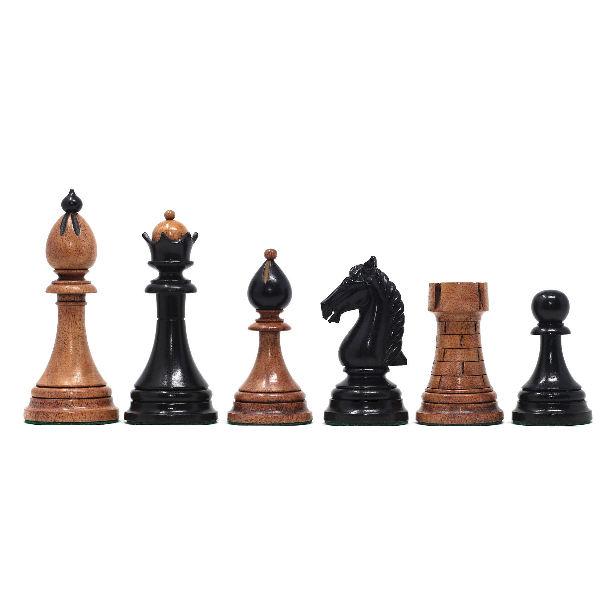 THE 1951-1954 "ČESKÁ KLUBOVKA" FIDE TOURNAMENT CZECH REPRODUCED CHESSMEN IN EBONY WOOD & DISTRESSED BOXWOOD - 4.0" KING