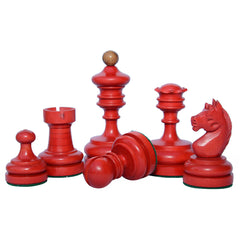 Reproduction Vintage 1930 German Knubbel 3.5" Chess Pieces in Distressed Antique and Red Stained Box wood