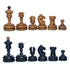 Reproduction Vintage 1930 German Knubbel 3.5" Chess Set in Distressed Antiqued and Ebonised Box wood