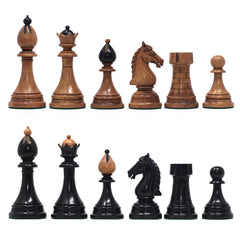 THE 1951-1954 "ČESKÁ KLUBOVKA" FIDE TOURNAMENT CZECH REPRODUCED CHESSMEN IN EBONY WOOD & DISTRESSED BOXWOOD - 4.0" KING