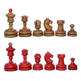 Reproduction Vintage 1930 German Knubbel 3.5" Chess Pieces in Distressed Antique and Red Stained Box wood