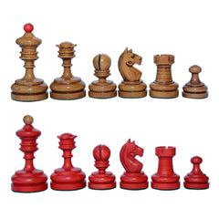 Reproduction Vintage 1930 German Knubbel 3.5" Chess Pieces in Distressed Antique and Red Stained Box wood