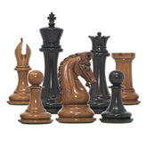Tristan Series Luxury Staunton Chess Pieces in Ebony and Distressed Boxwood: King Size 4.4"