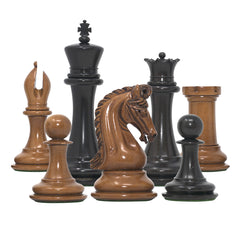 Tristan Series Luxury Staunton Chess Pieces in Ebony and Distressed Boxwood: King Size 4.4"