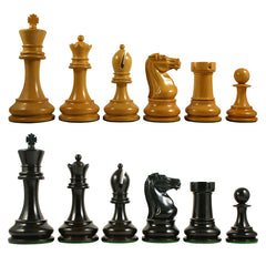 Reproduction BCC 1900-01 Edition Staunton Stroud Club Size 4.4" Antiqued Boxwood & Ebony Chessmen