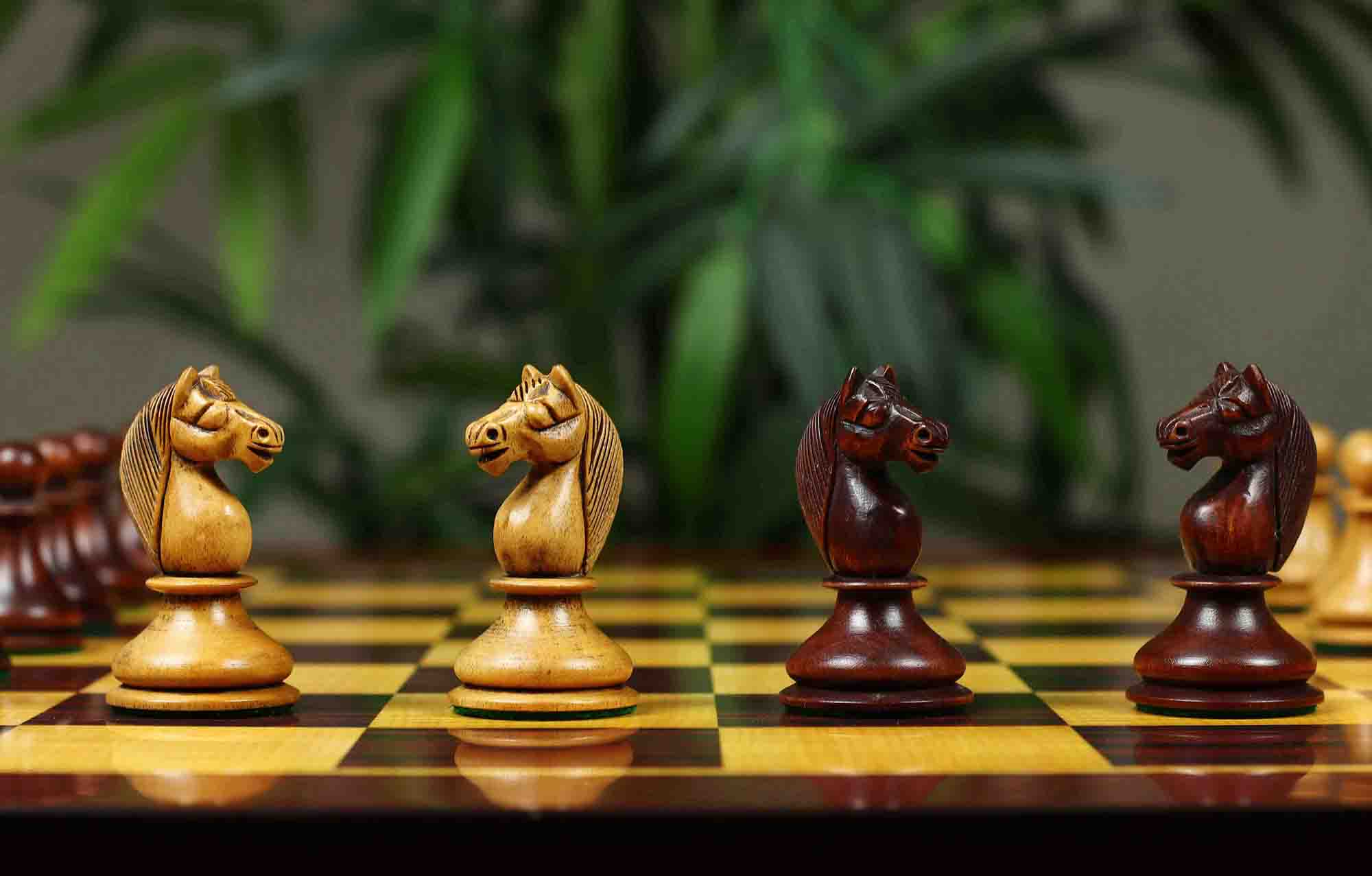 1830 Dublin Style Reproduced Historical Chess Set - 3.75" King Height in Distressed & Mahogany Stained Boxwood