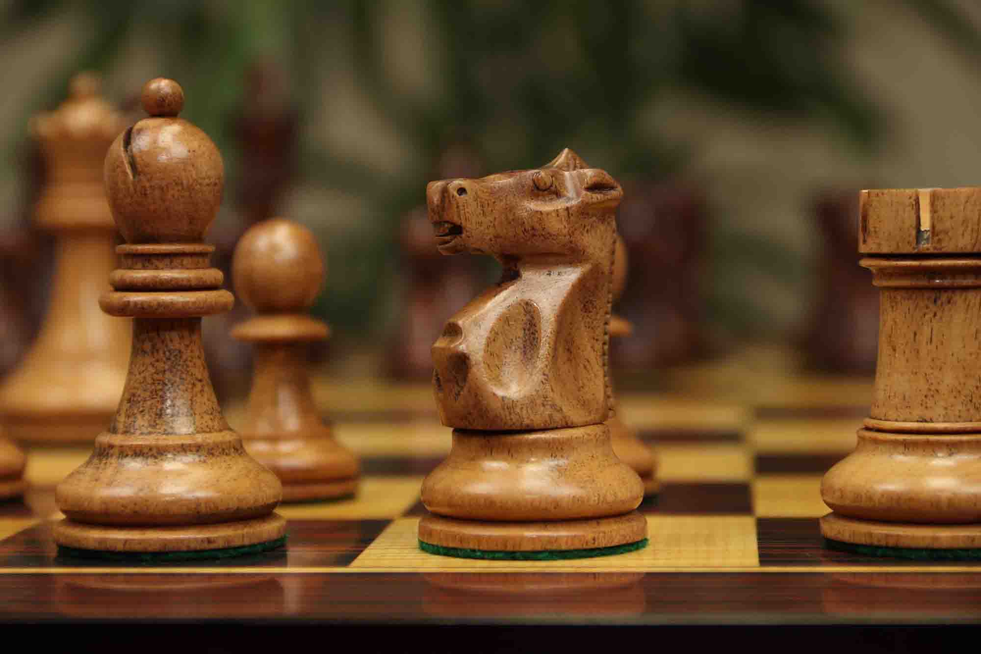 Fischer-Spassky / 1972 World Championship 3.75" Distressed Boxwood/Mahogany Stained Chessmen