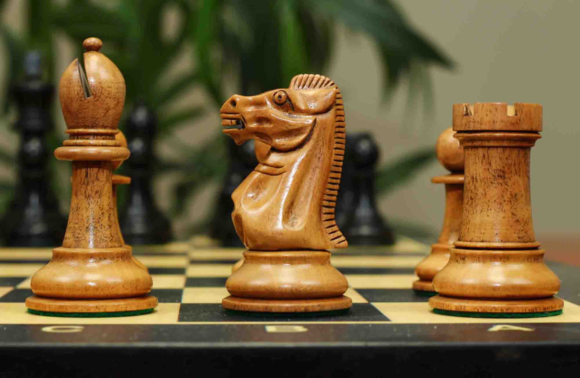 17th Olympiad Havana 1966 Circa Reproduction 3.78" Staunton Chessmen Distressed/Ebonised Boxwood