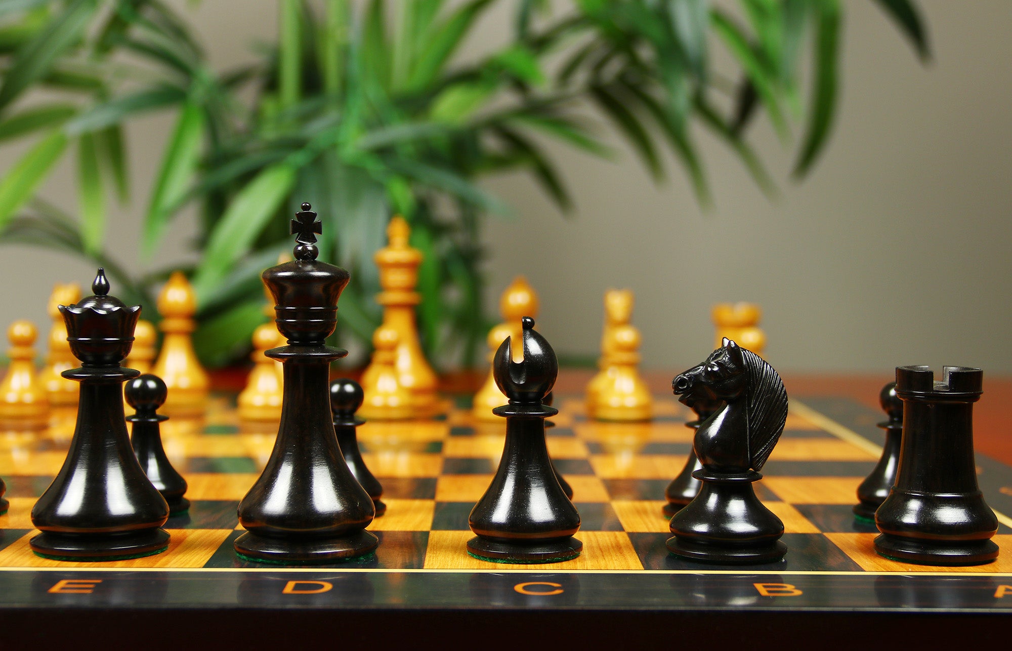 1830 Dublin Style Reproduced Historical Chess Set - 3.75" King Height in Antiqued Boxwood & Ebony Wood