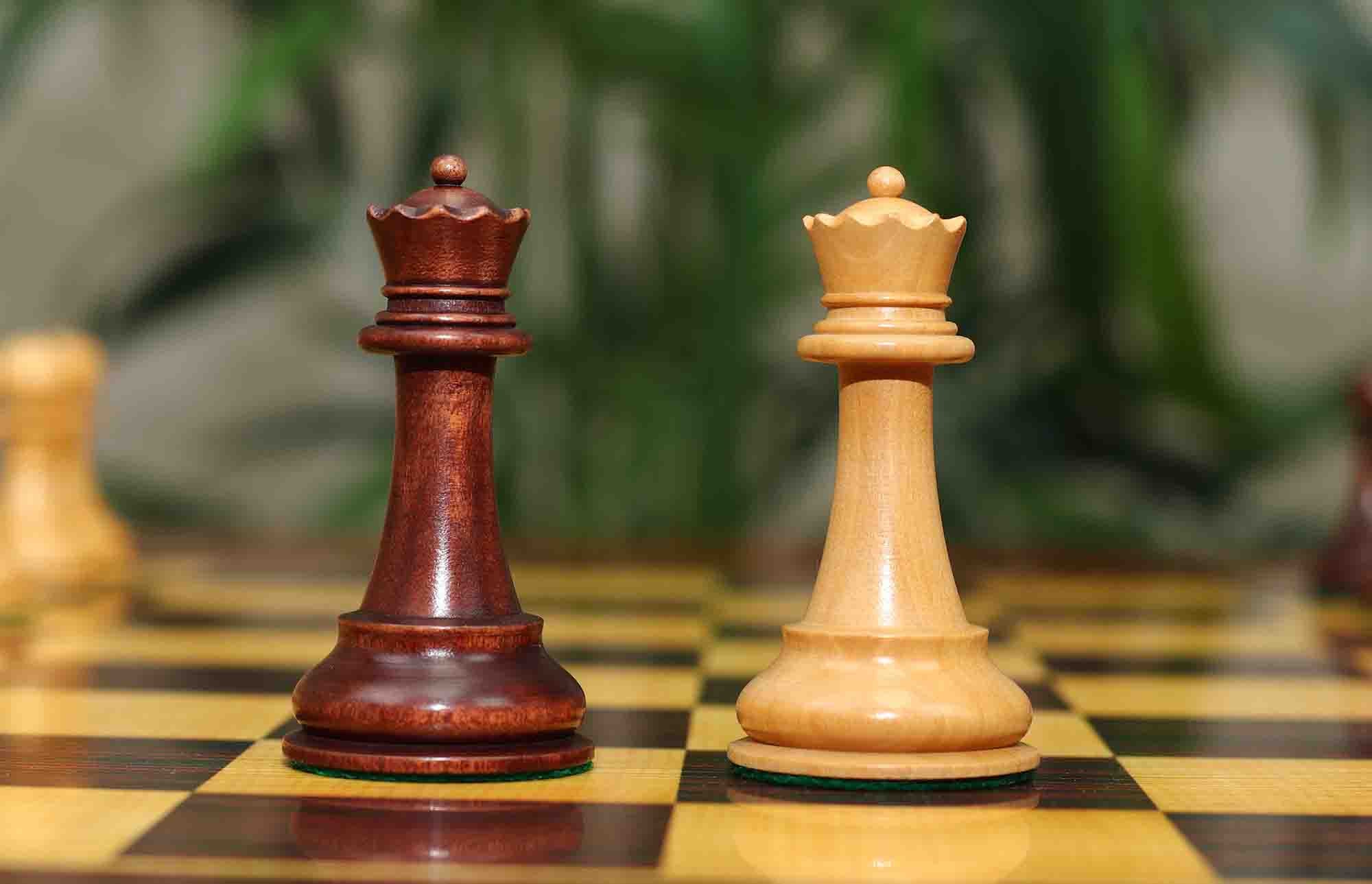 17th Olympiad Havana 1966 Circa Reproduction 3.78" Staunton Chessmen Natural/Mahogany Stained Boxwood