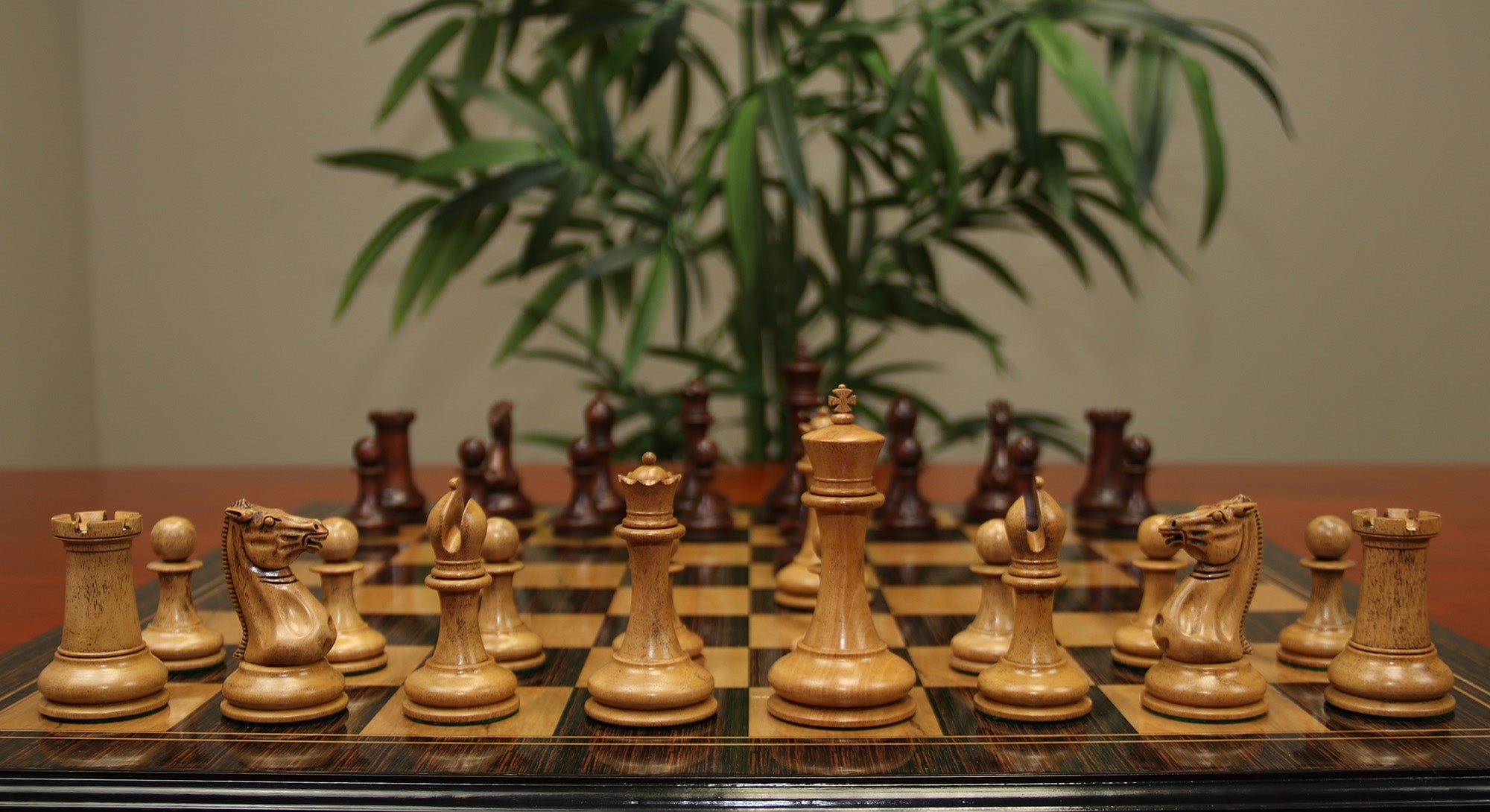 Morphy  Cooke 1849-50 Vintage 4.4" Reproduction Chess Set in Distressed Antique/Mahogany Stained Boxwood