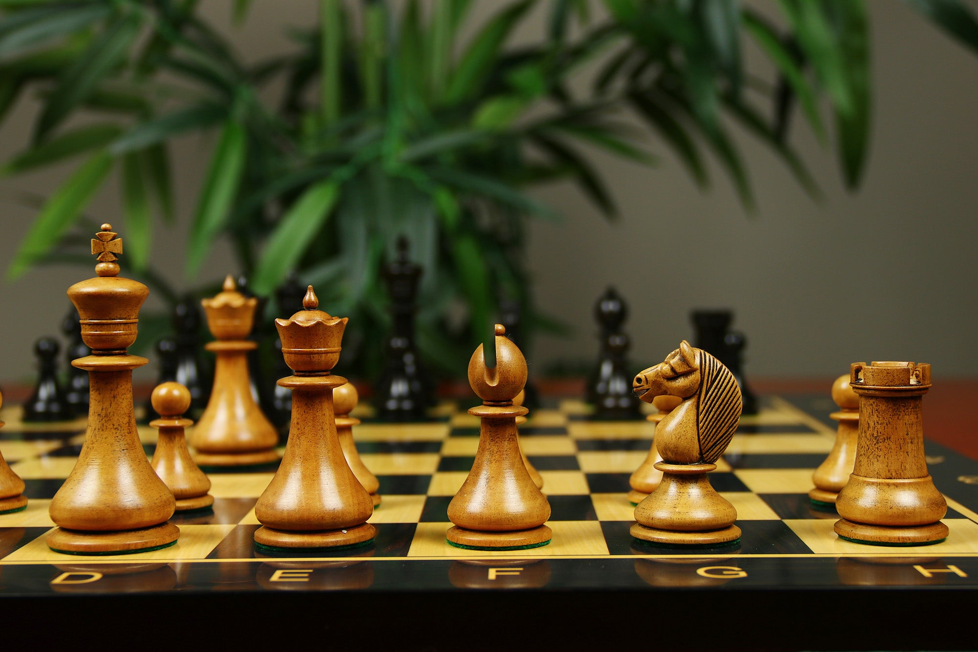 1830 Dublin Style Reproduced Historical Chess Set - 3.75" King Height in Distressed Boxwood & Ebony Wood