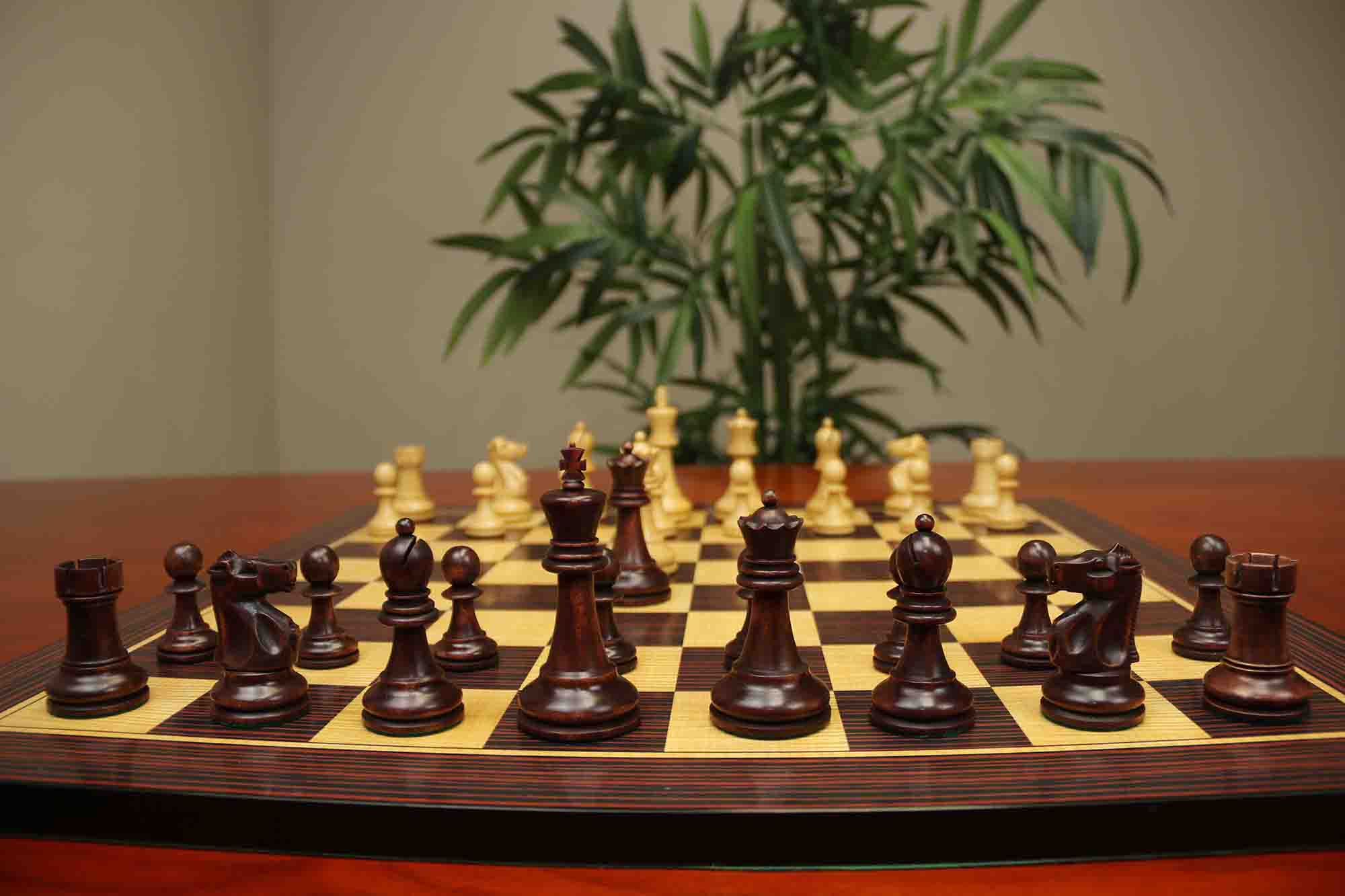 Fischer-Spassky / 1972 World Championship 3.75" Natural Boxwood/Mahogany Stained Chessmen