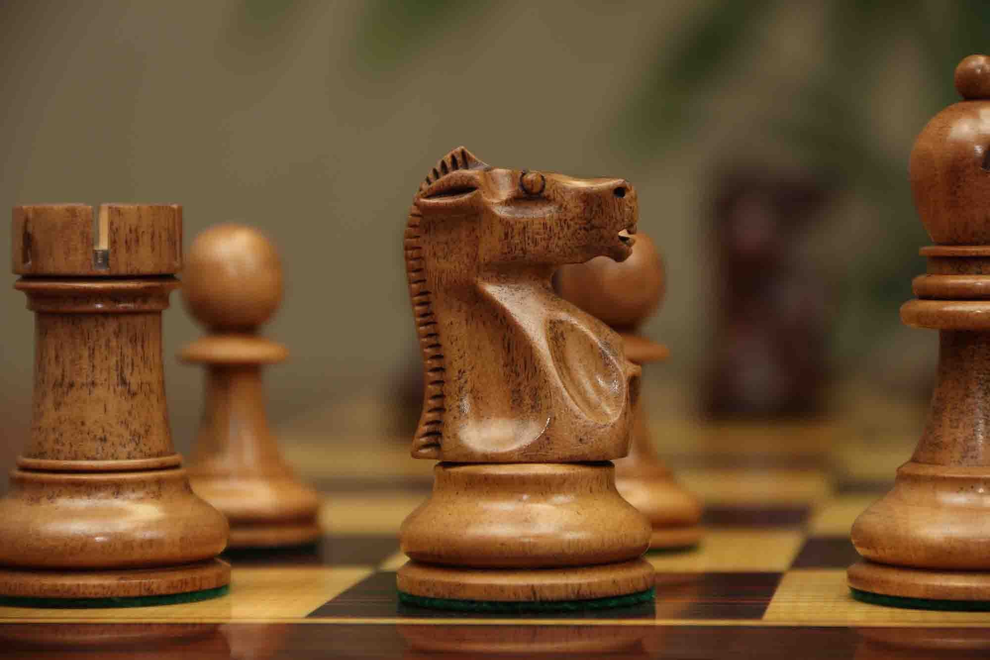 Fischer-Spassky / 1972 World Championship 3.75" Distressed Boxwood/Mahogany Stained Chessmen