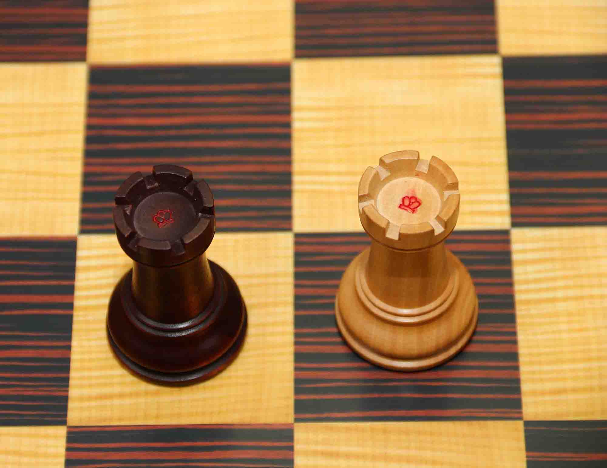 17th Olympiad Havana 1966 Circa Reproduction 3.78" Staunton Chessmen Natural/Mahogany Stained Boxwood