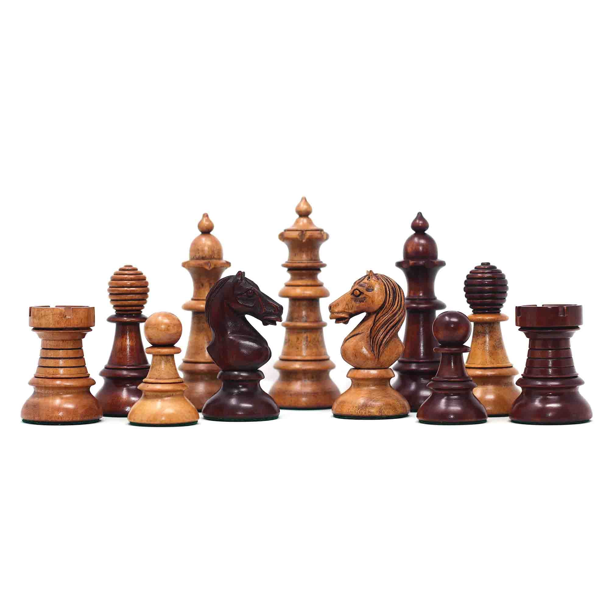 Early Old Vienna Style Coffee House 1900 Reproduction 4.5" Distressed /Mahogany Stained Chess set