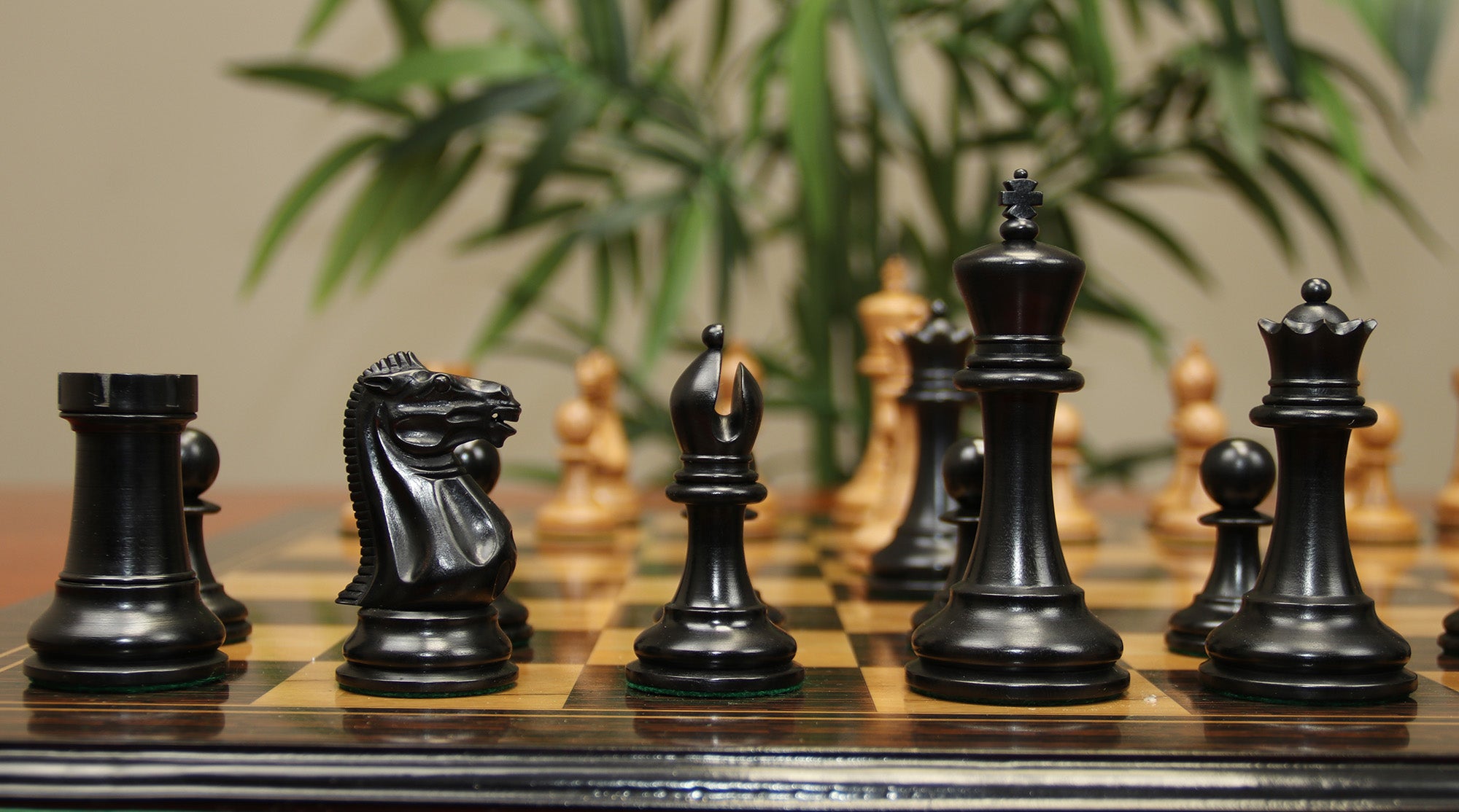 Anderson 1855-60 Reproduced 4.4" Staunton Chessmen in Distressed Boxwood & Ebonised