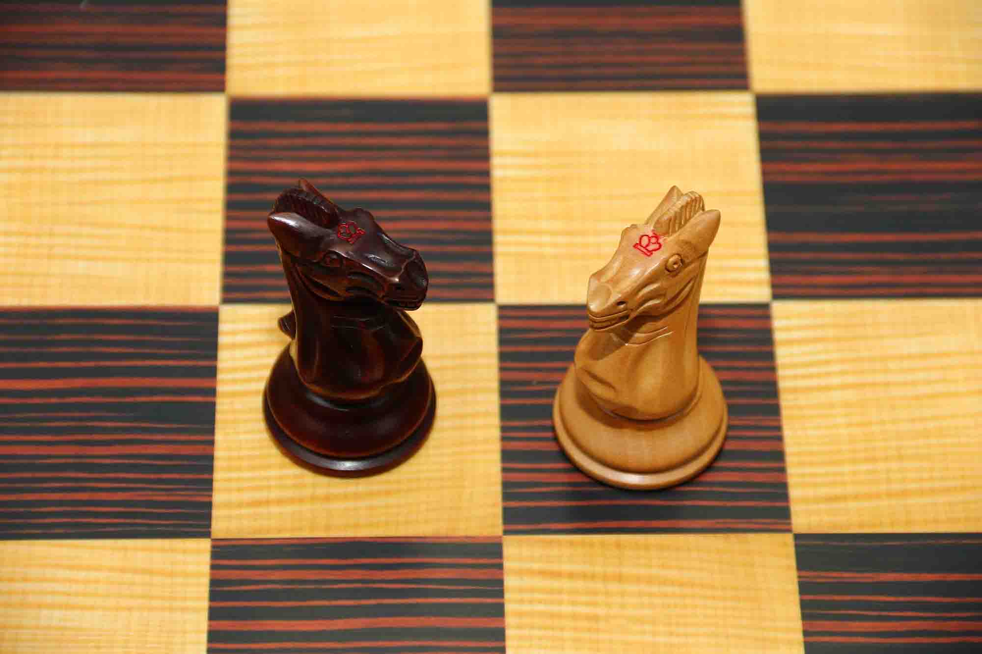 17th Olympiad Havana 1966 Circa Reproduction 3.78" Staunton Chessmen Natural/Mahogany Stained Boxwood