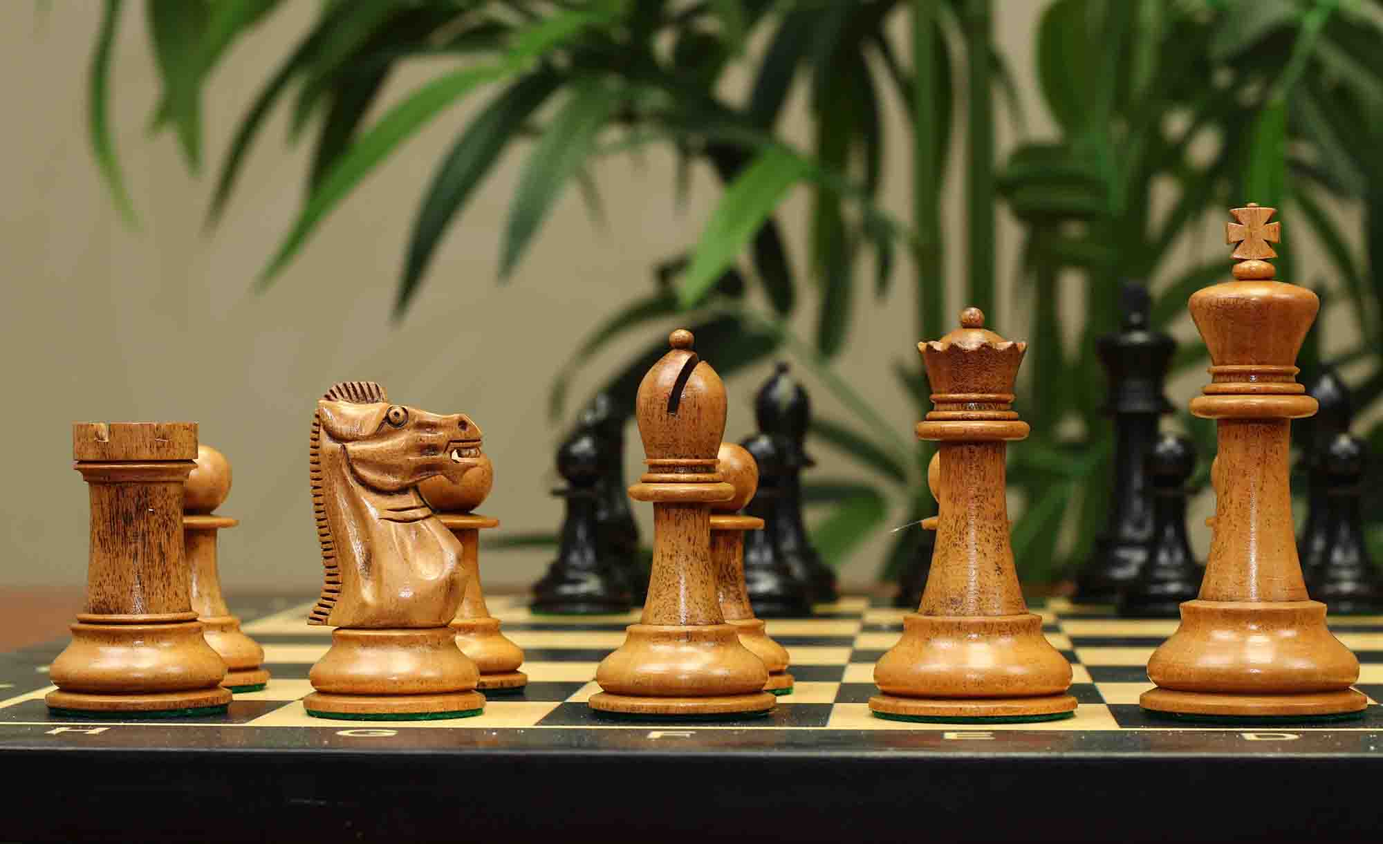 17th Olympiad Havana 1966 Circa Reproduction 3.78" Staunton Chessmen Distressed/Ebonised Boxwood