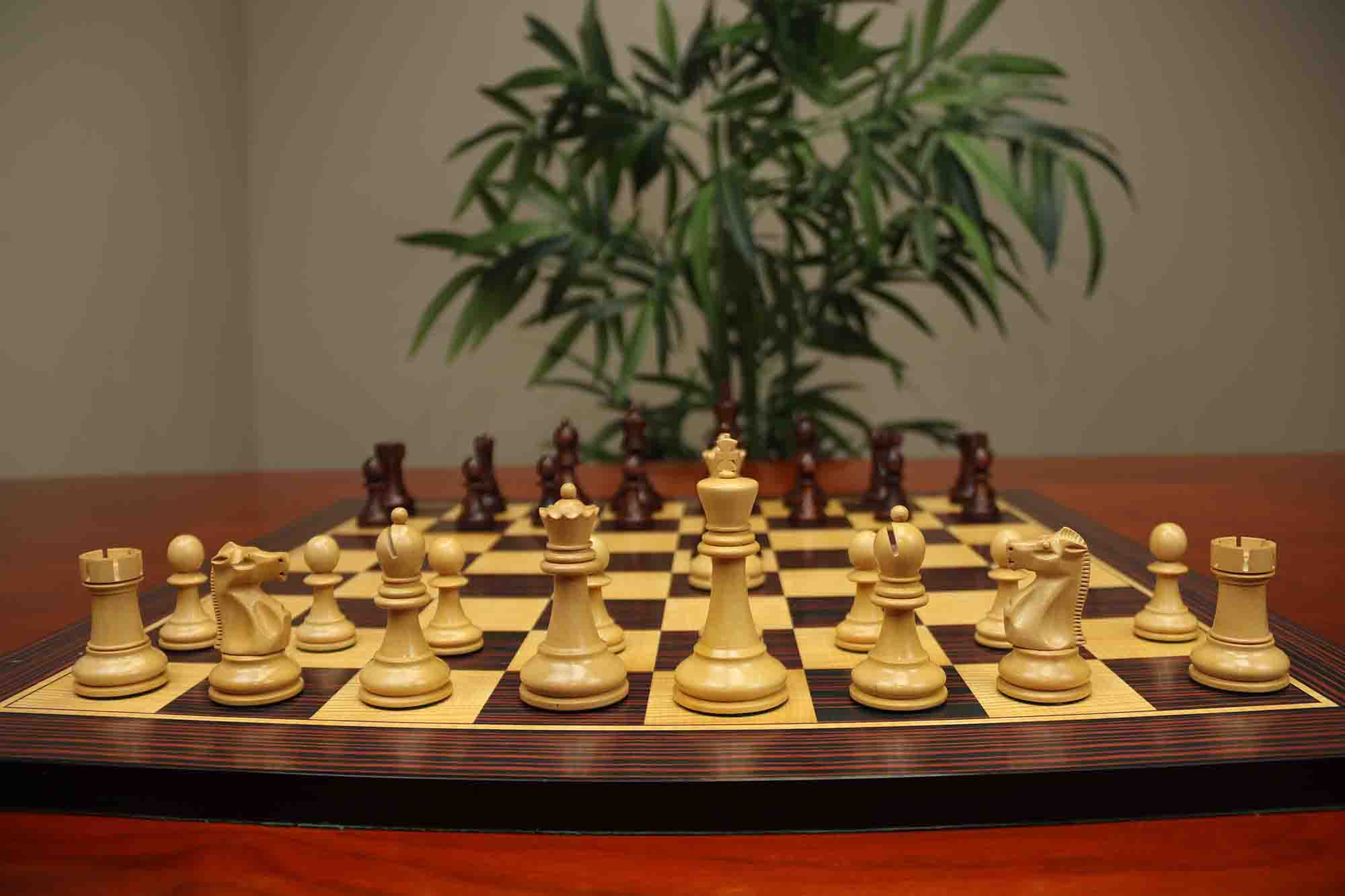 Fischer-Spassky / 1972 World Championship 3.75" Natural Boxwood/Mahogany Stained Chessmen