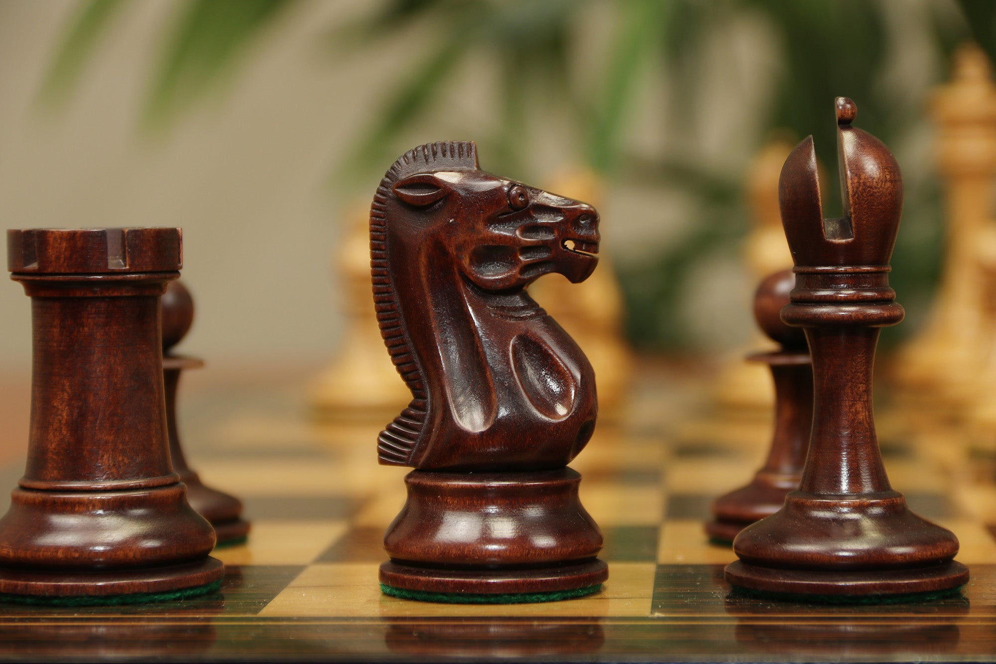 B & Company Reproduced Staunton 4.4" Chess Set in Distressed Boxwood and Mahogany