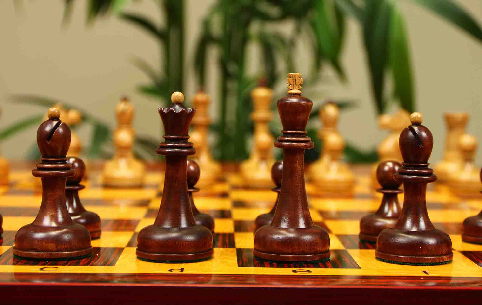 1962 Soviet Championship Historical Reproduced Tal Chess set 4" - Distressed and Mahogany Stained Boxwood