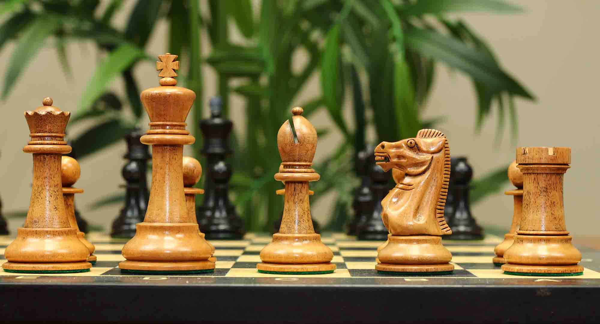 17th Olympiad Havana 1966 Circa Reproduction 3.78" Staunton Chessmen Distressed/Ebonised Boxwood