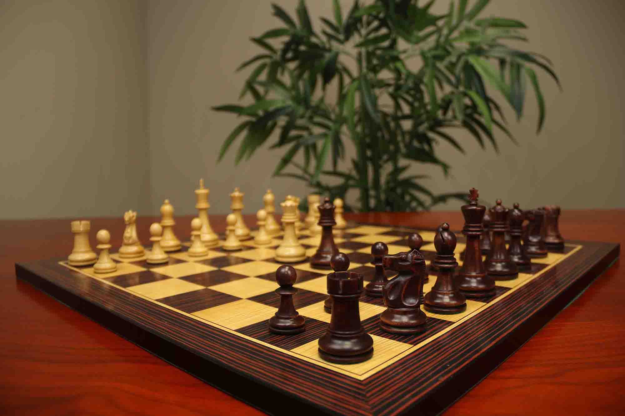 Fischer-Spassky / 1972 World Championship 3.75" Natural Boxwood/Mahogany Stained Chessmen