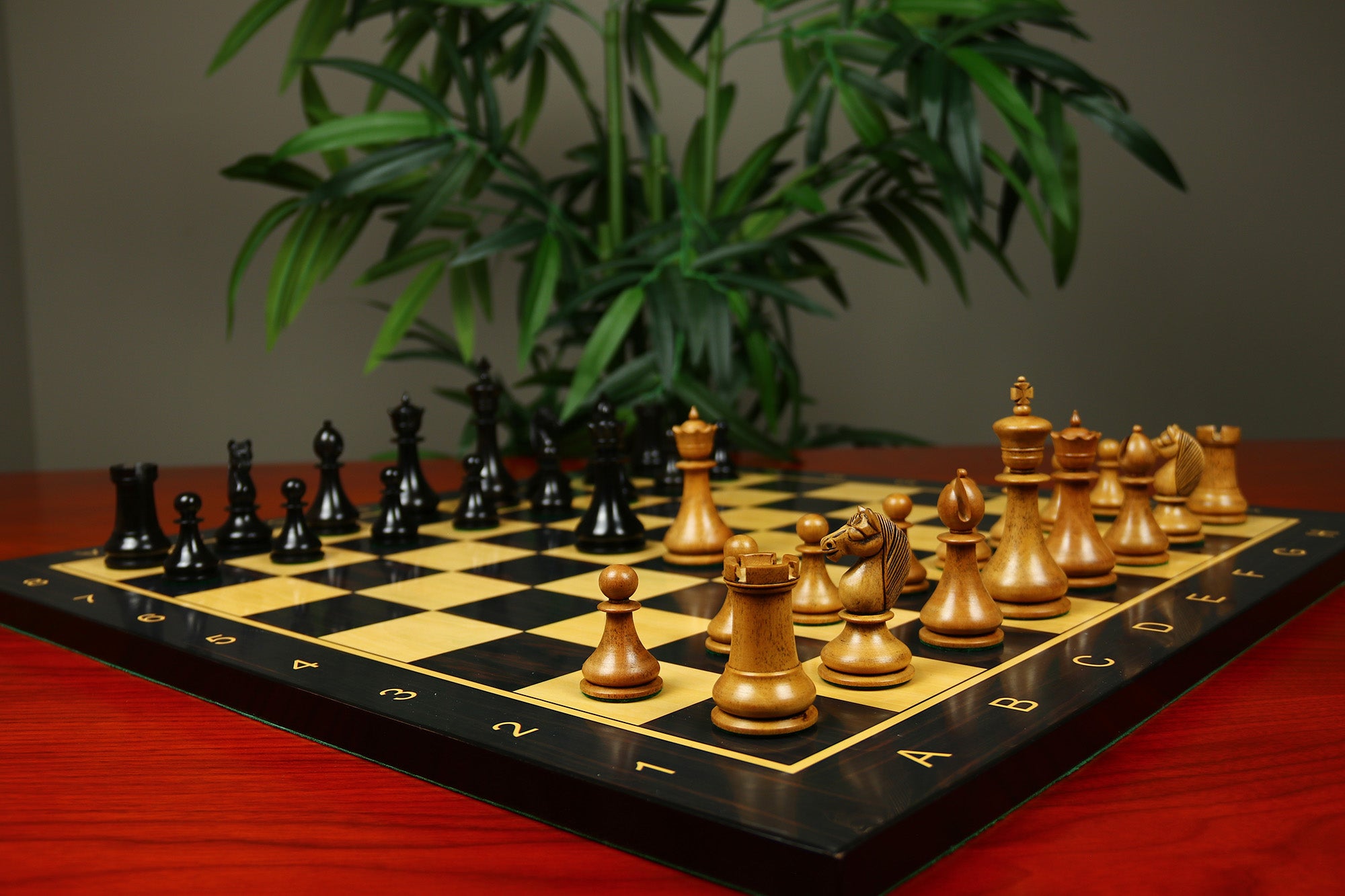 1830 Dublin Style Reproduced Historical Chess Set - 3.75" King Height in Distressed Boxwood & Ebony Wood