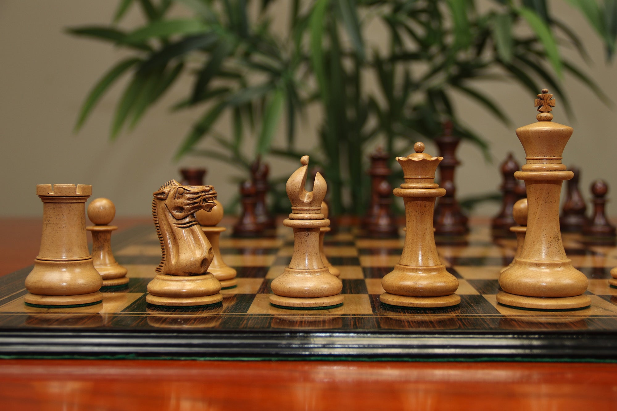 1850-55 Reproduced Staunton 4.4" Mahogany Stained / Antiqued Boxwood Chess Pieces