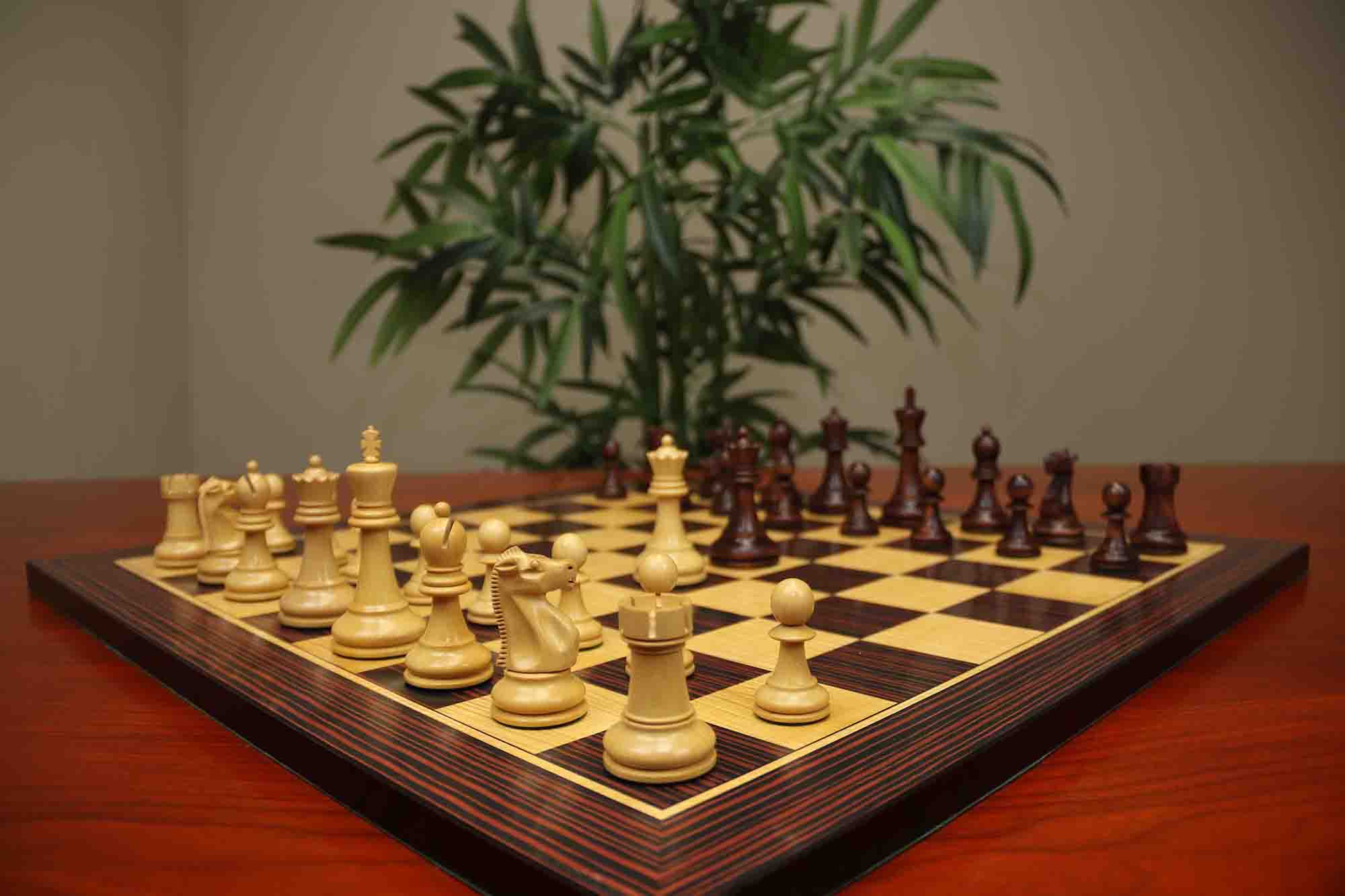 Fischer-Spassky / 1972 World Championship 3.75" Natural Boxwood/Mahogany Stained Chessmen