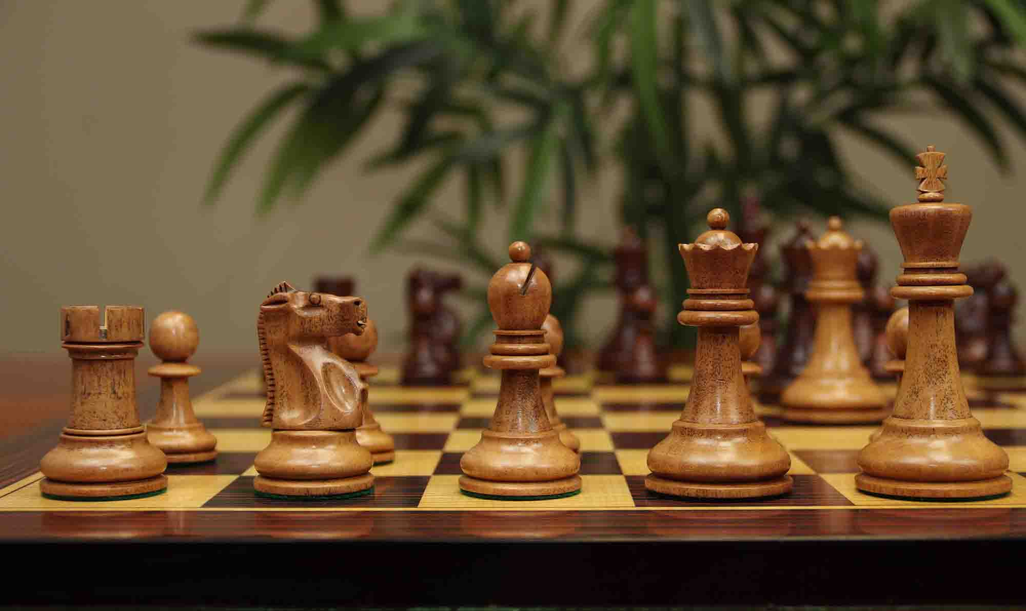 Fischer-Spassky / 1972 World Championship 3.75" Distressed Boxwood/Mahogany Stained Chessmen