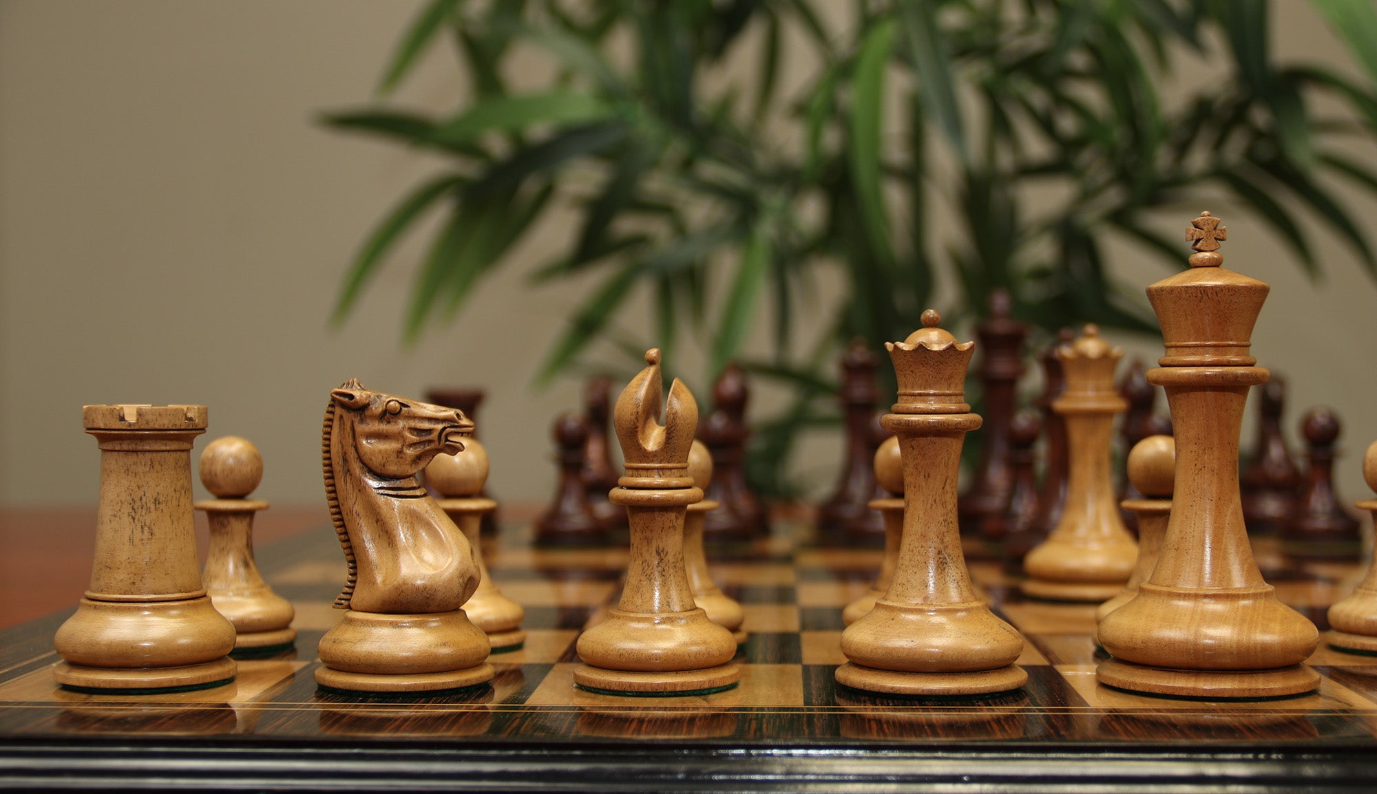 Morphy  Cooke 1849-50 Vintage 4.4" Reproduction Chess Set in Distressed Antique/Mahogany Stained Boxwood