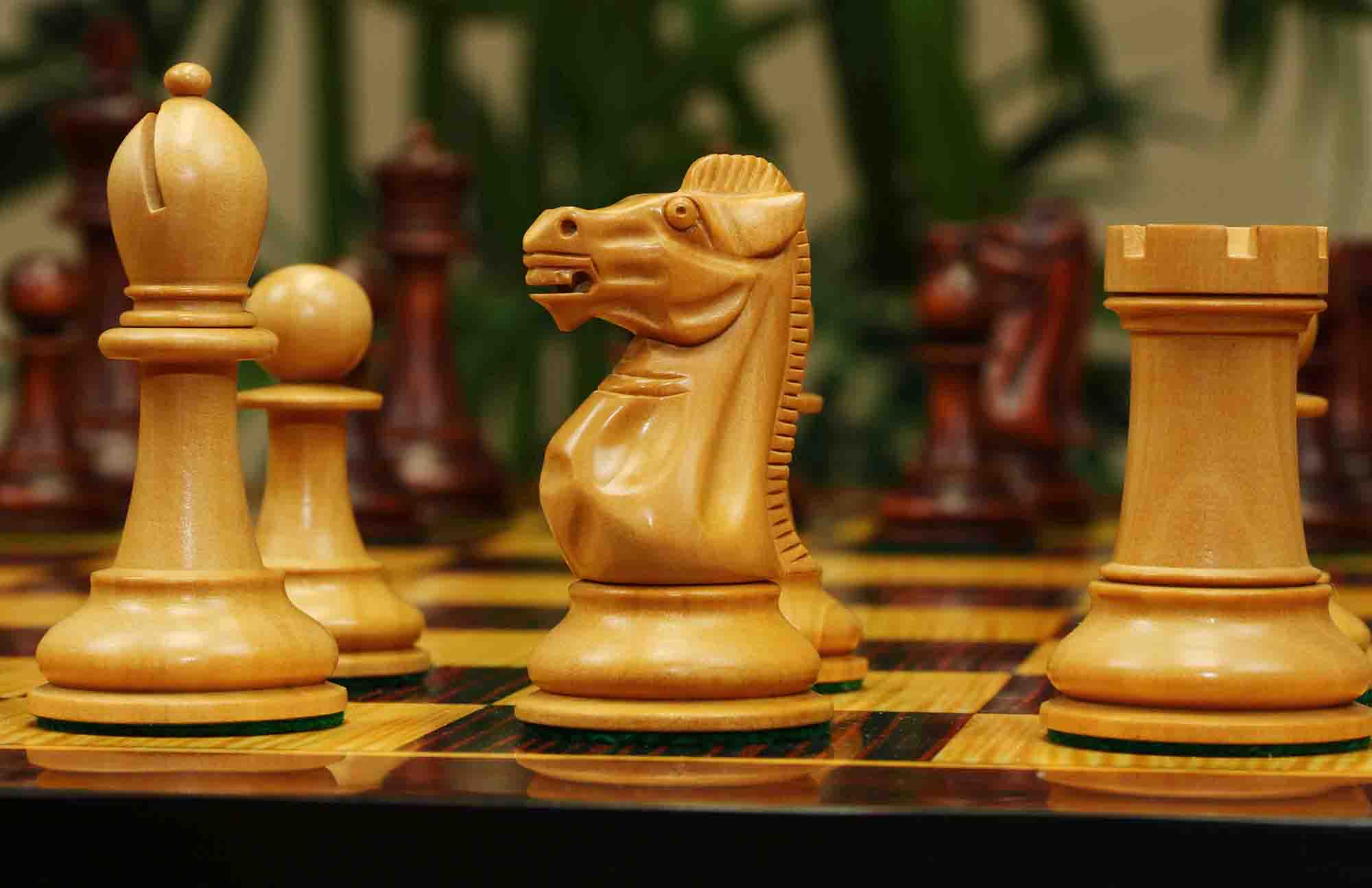 17th Olympiad Havana 1966 Circa Reproduction 3.78" Staunton Chessmen Natural/Mahogany Stained Boxwood