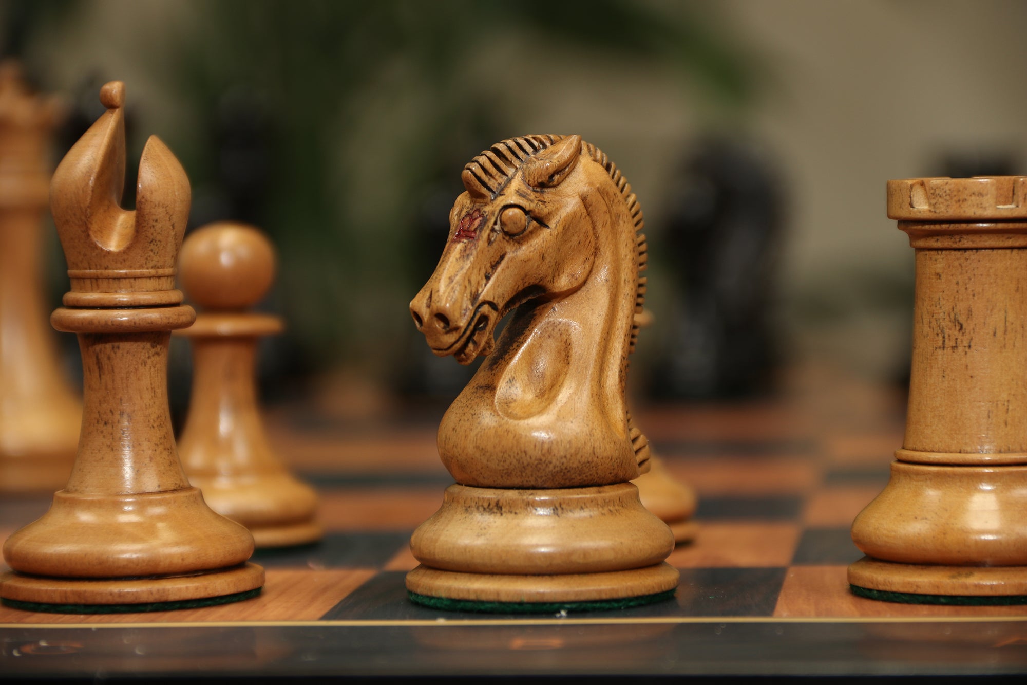 Commemorative Signature Series 3.625" Staunton Chessmen by in Distressed Boxwood/Ebony