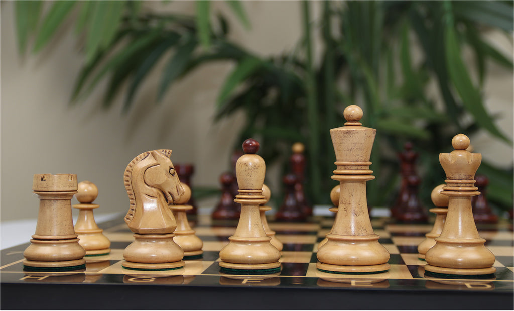 The Fischer Dubrovnik 1970 Upgraded Version Chess set in Distressed and Mahogany Stained Boxwood