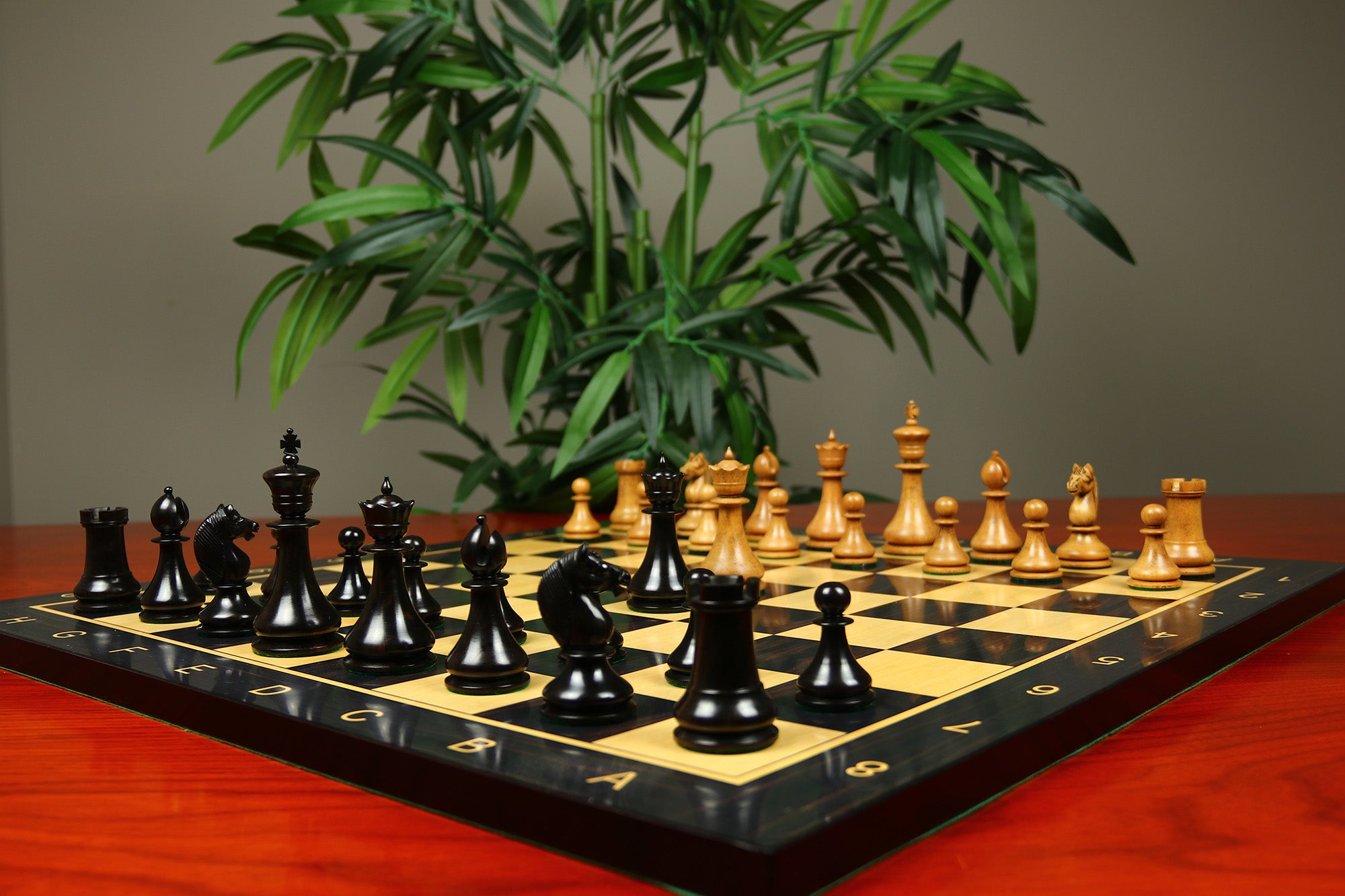 1830 Dublin Style Reproduced Historical Chess Set - 3.75" King Height in Distressed Boxwood & Ebony Wood