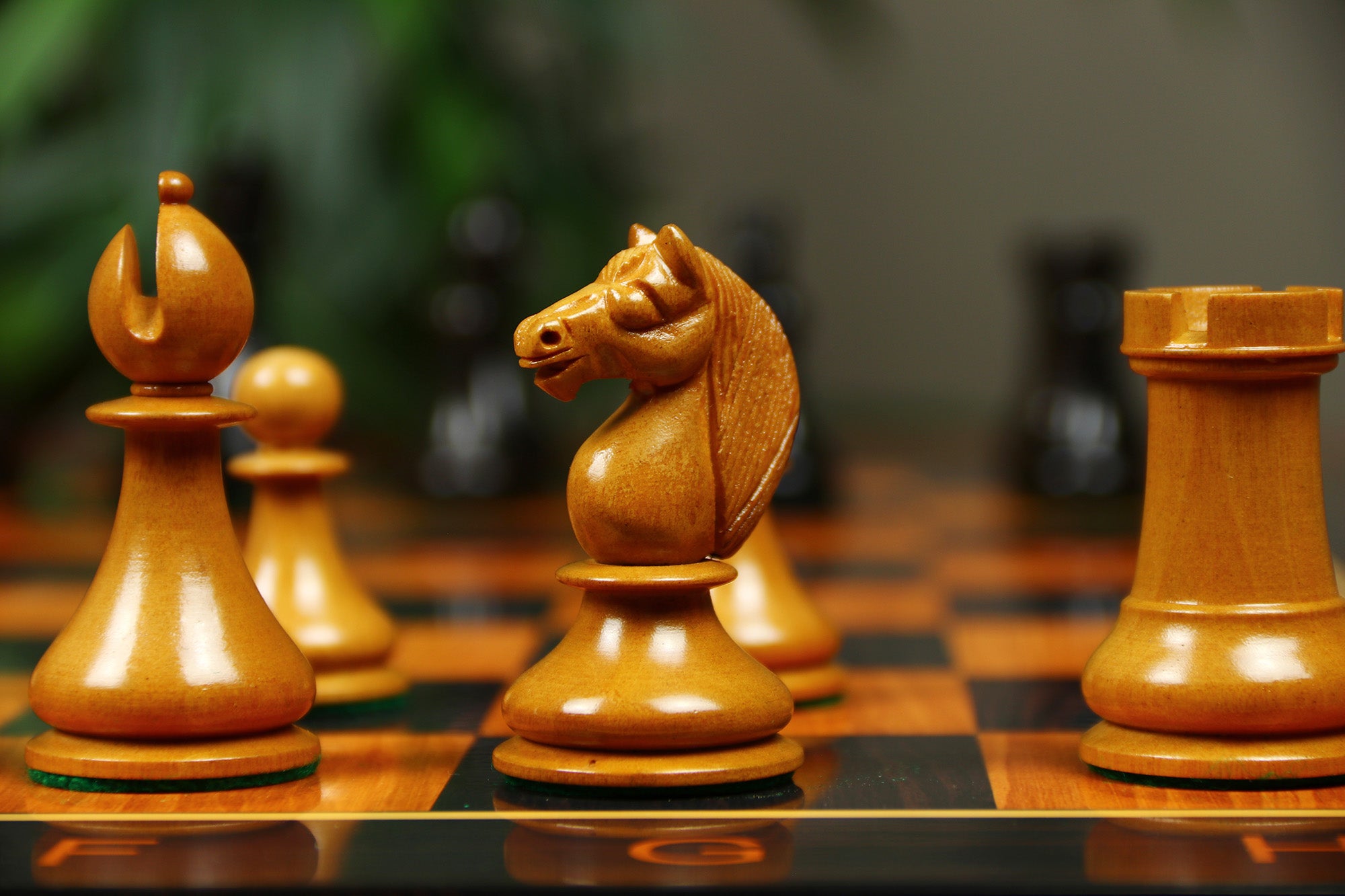 1830 Dublin Style Reproduced Historical Chess Set - 3.75" King Height in Antiqued Boxwood & Ebony Wood