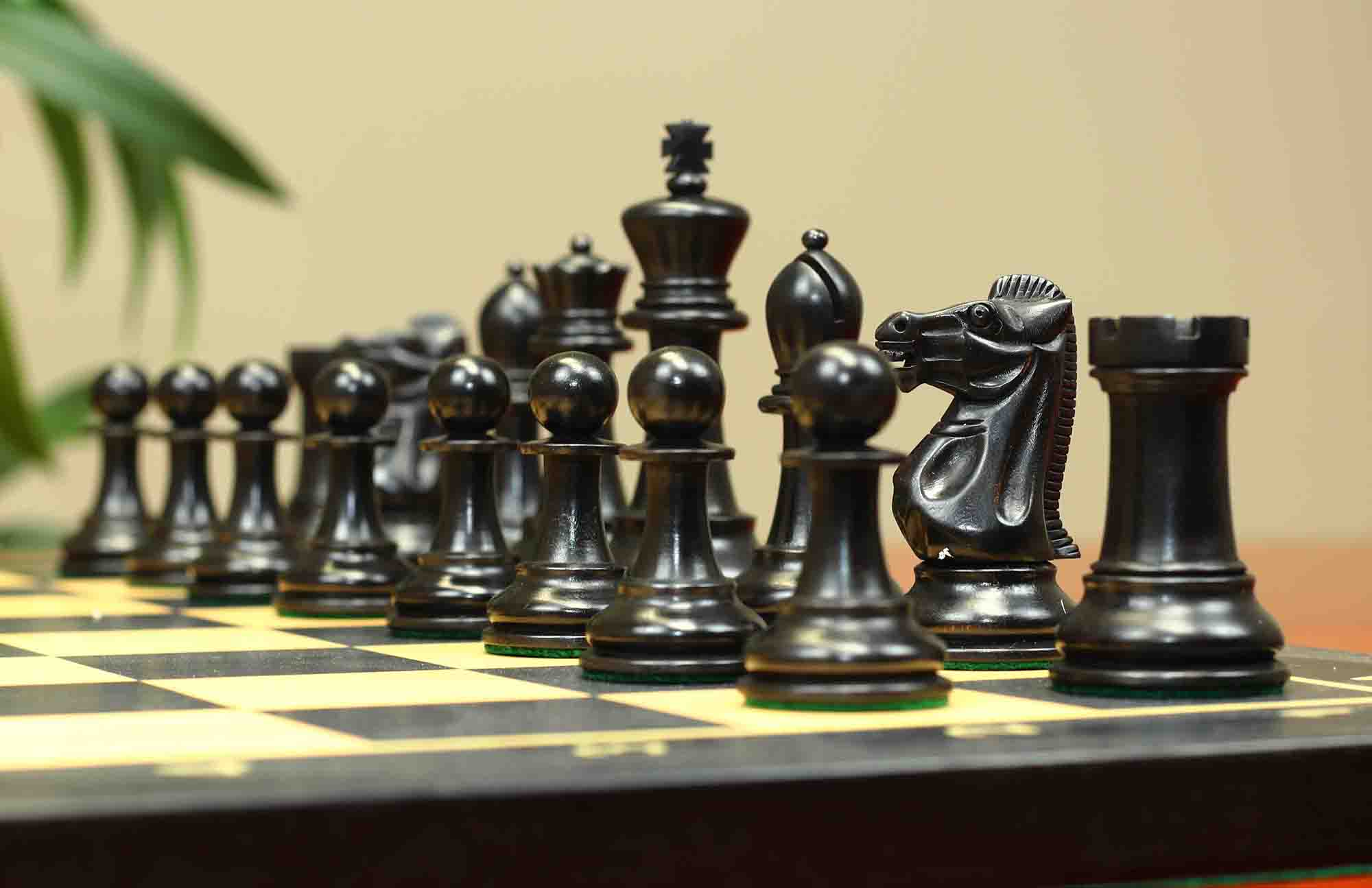 17th Olympiad Havana 1966 Circa Reproduction 3.78" Staunton Chessmen Ebony/Distressed Boxwood