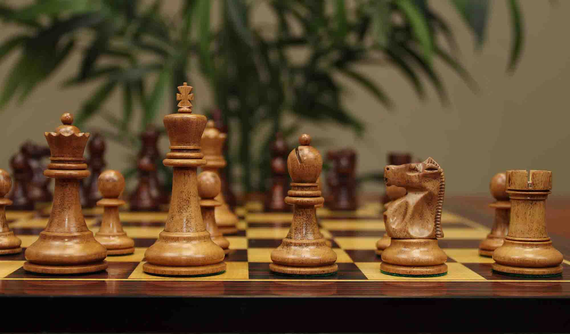 Fischer-Spassky / 1972 World Championship 3.75" Distressed Boxwood/Mahogany Stained Chessmen