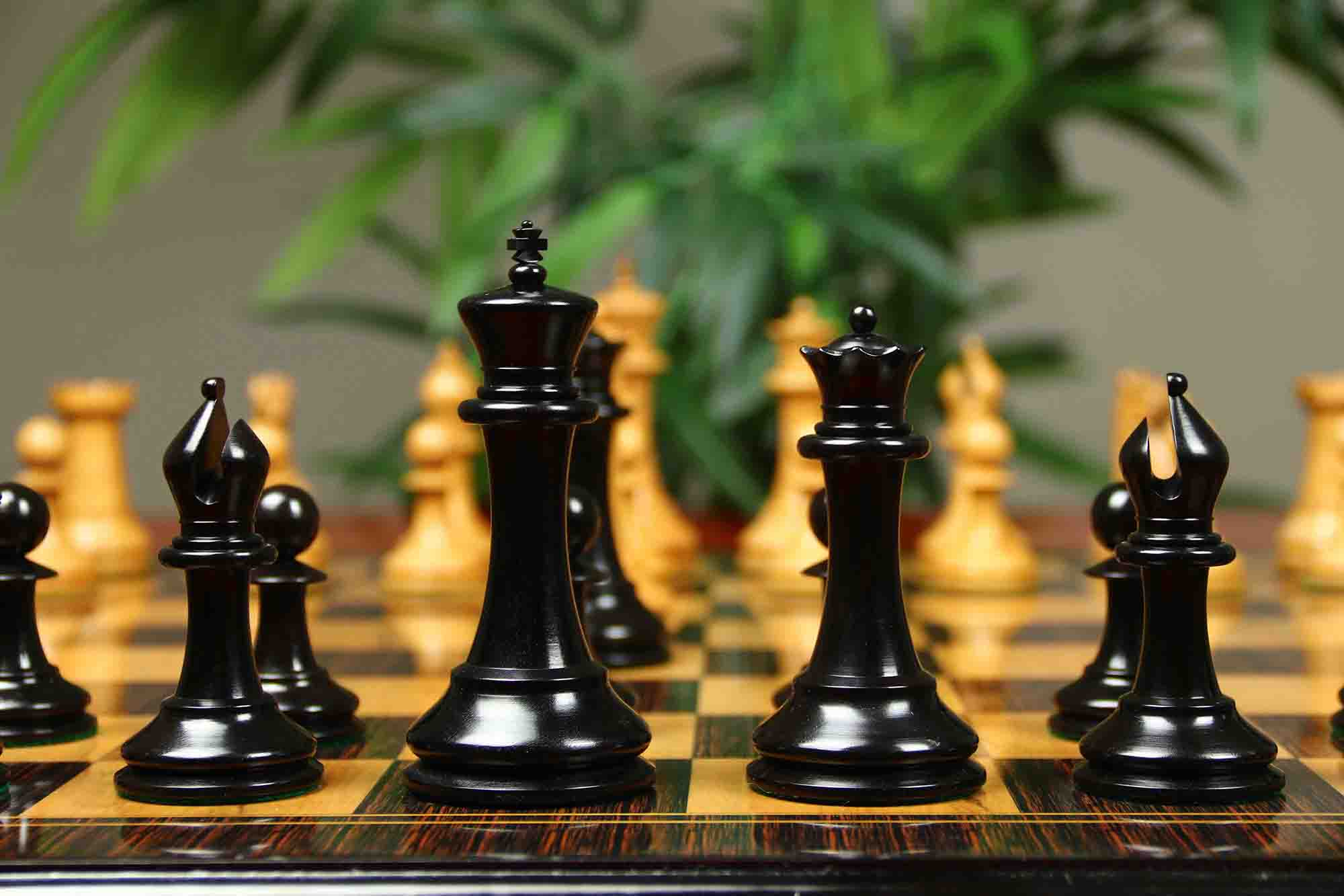 1851-52 Early 2880 Jaques of London Reproduced Vintage 4.4" Chess set Distressed Boxwood/Ebony Wood wood