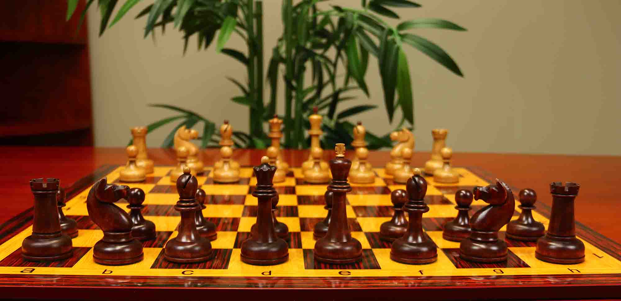 1962 Soviet Championship Historical Reproduced Tal Chess set 4" - Distressed and Mahogany Stained Boxwood