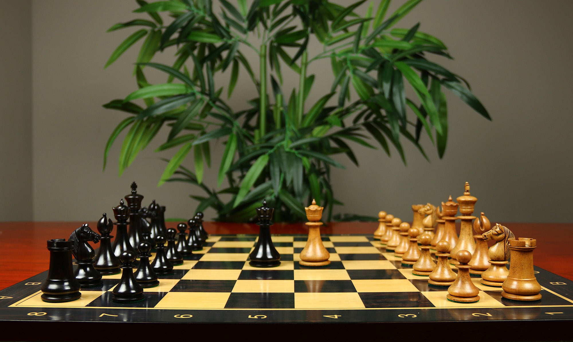 1830 Dublin Style Reproduced Historical Chess Set - 3.75" King Height in Distressed Boxwood & Ebony Wood