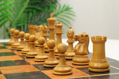 Jaques Zukertort 1875 Reproduction Library 3.5" Chessmen in Original Aged Antique Look/Mahogany Gilded Boxwood