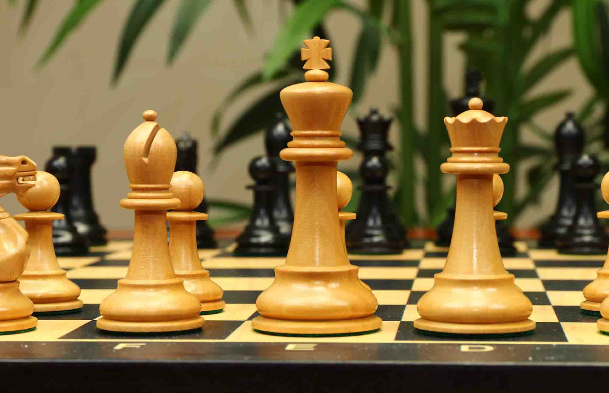 17th Olympiad Havana 1966 Circa Reproduction 3.78" Staunton Chessmen Natural/Ebonised Boxwood