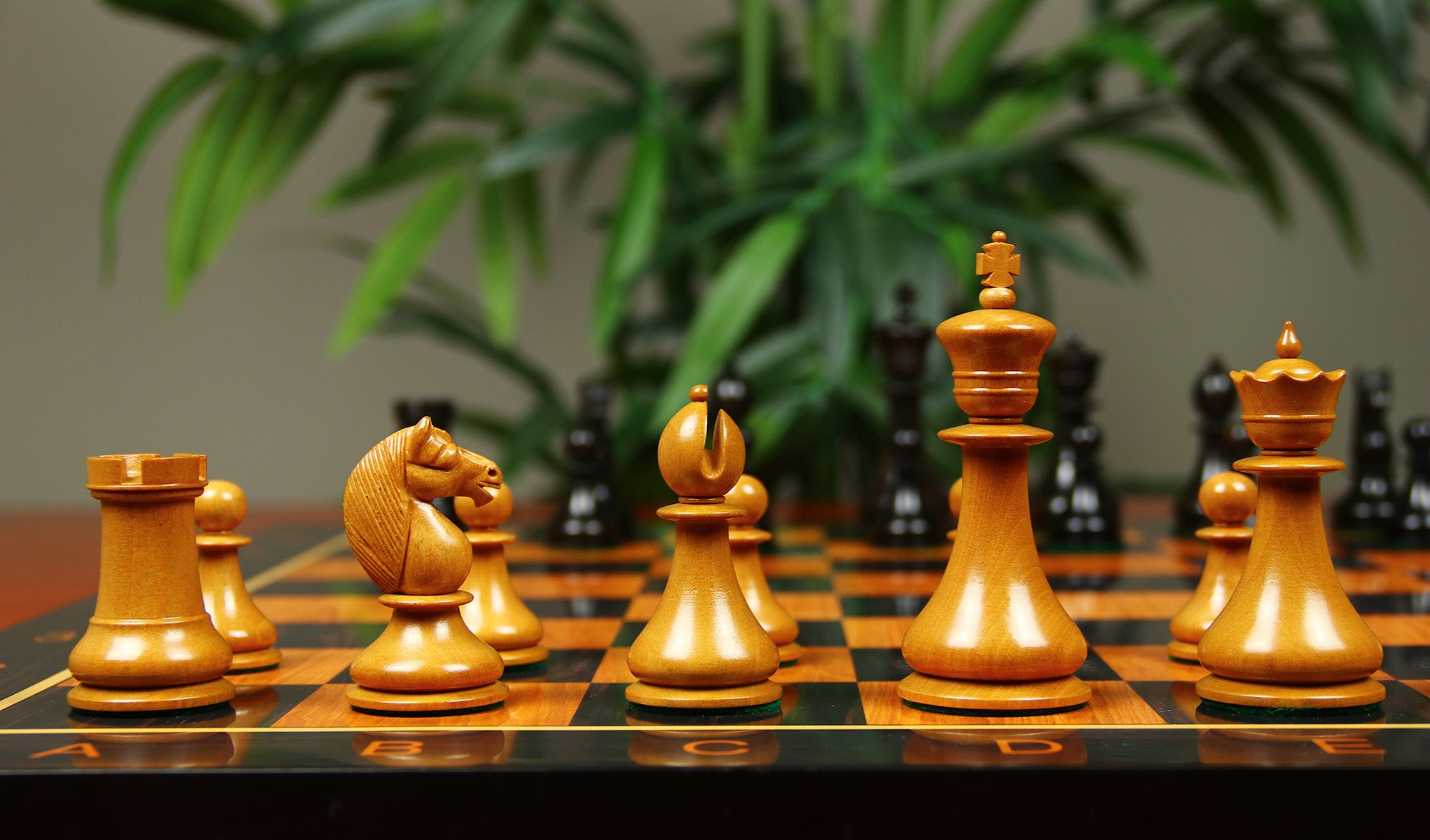 1830 Dublin Style Reproduced Historical Chess Set - 3.75" King Height in Antiqued Boxwood & Ebony Wood