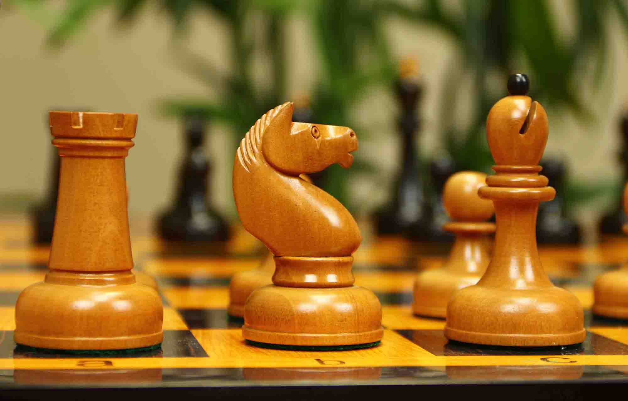 1962 Soviet Championship Historical Reproduced Tal Chess set 4" - Antiqued Boxwood and Ebony