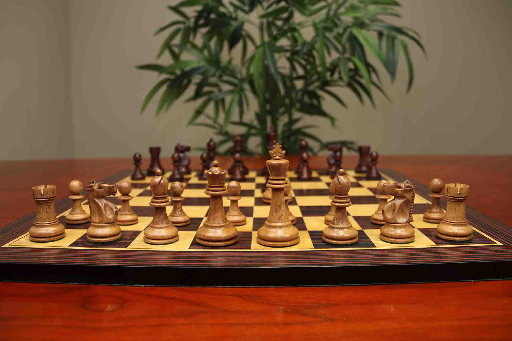 Fischer-Spassky / 1972 World Championship 3.75" Distressed Boxwood/Mahogany Stained Chessmen